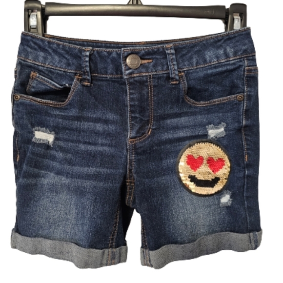 Mudd Girls Sequin Emoji Jeans Shorts Size 10 - Picture 1 of 5